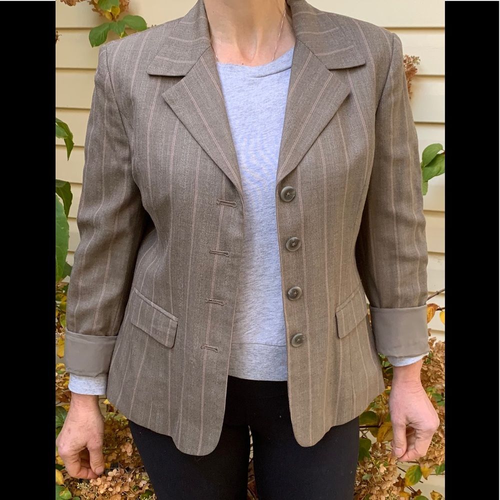 Talbots beige, striped jacket, beautiful shine, barely worn, size 10